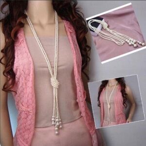 Long knitted sweater pearl necklace